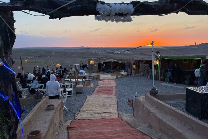 Agafay Desert: Sunset Camel Ride, Dinner & Fire Show - Fire show and traditional-style entertainment under open air