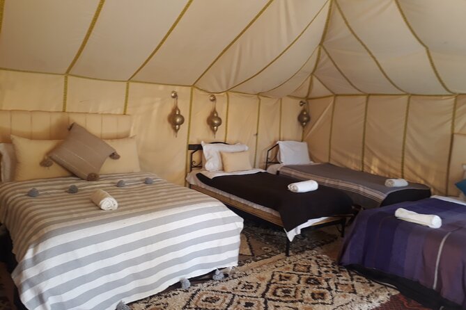 Desert excursion with camel trek into the camp Dinner breakfast - Overnight in standard tents: comfort is the trade-off