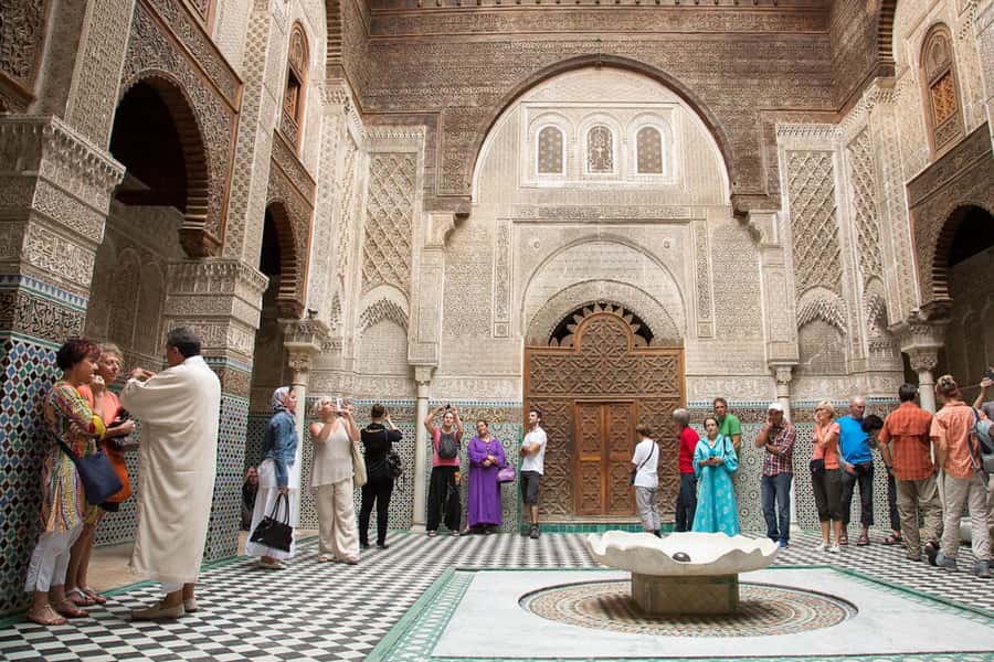 Fes: Bou Inania Madrasa, Museum, Tannery, Souk & Medina Tour - Bou Inania Madrasa: Cedar, Zellige, and a Marble Courtyard