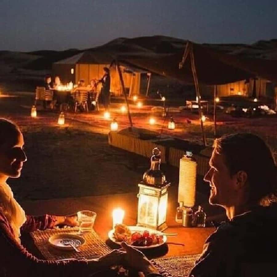 From Marrakech: Dinner in Agafay Desert with Sunset - Tea, Sunset Colors, and the Camp Arrival Moment