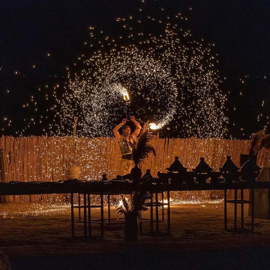 From Marrakech: Dinner show in Agafay Desert & Sunset Quad - Dinner under the stars: mint tea, dessert, and that Atlas backdrop