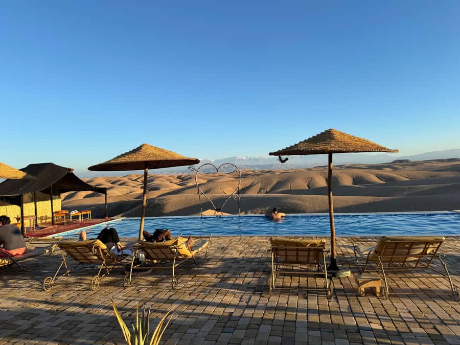 Marrakech: Agafay Desert Escape with Swimming Pool and Lunch - Agafay Desert camp: the infinity pool and the Atlas view