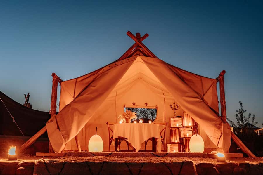 Marrakech: Agafay Desert Private Dinner w/ Music & Fire Show - Your private tent setup: luxury outdoors, not just a table