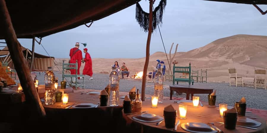 Marrakech: Dinner in Agafay Desert, Fire show & Camel Ride - Dinner Under the Tent: Moroccan Tagine, Coffee/Tea, and Real Atmosphere