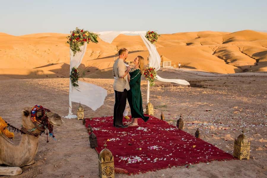 Marrakech Dinner Show Agafay Desert with Camels swiming pool - Welcome Tea and the Berber Village Moment