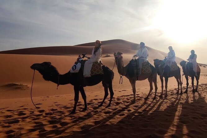 Sunset in Merzouga Sahara Desert & Camel Ride Erg Chebbi Dunes - Hiking Up for Panoramic Sunset Views